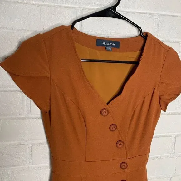 ModCloth Orange Button Front Dress size XXS - Picture 2 of 5